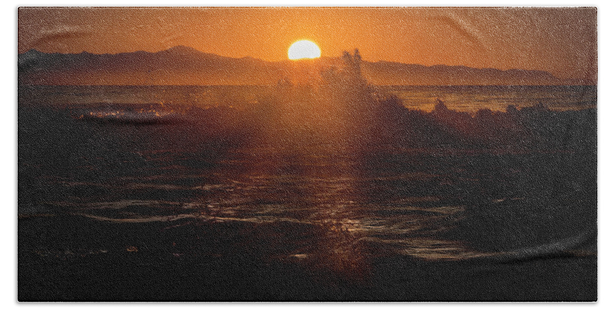 Sunset Beach Towel featuring the photograph Sun Setting Behind Santa Cruz Island by John A Rodriguez
