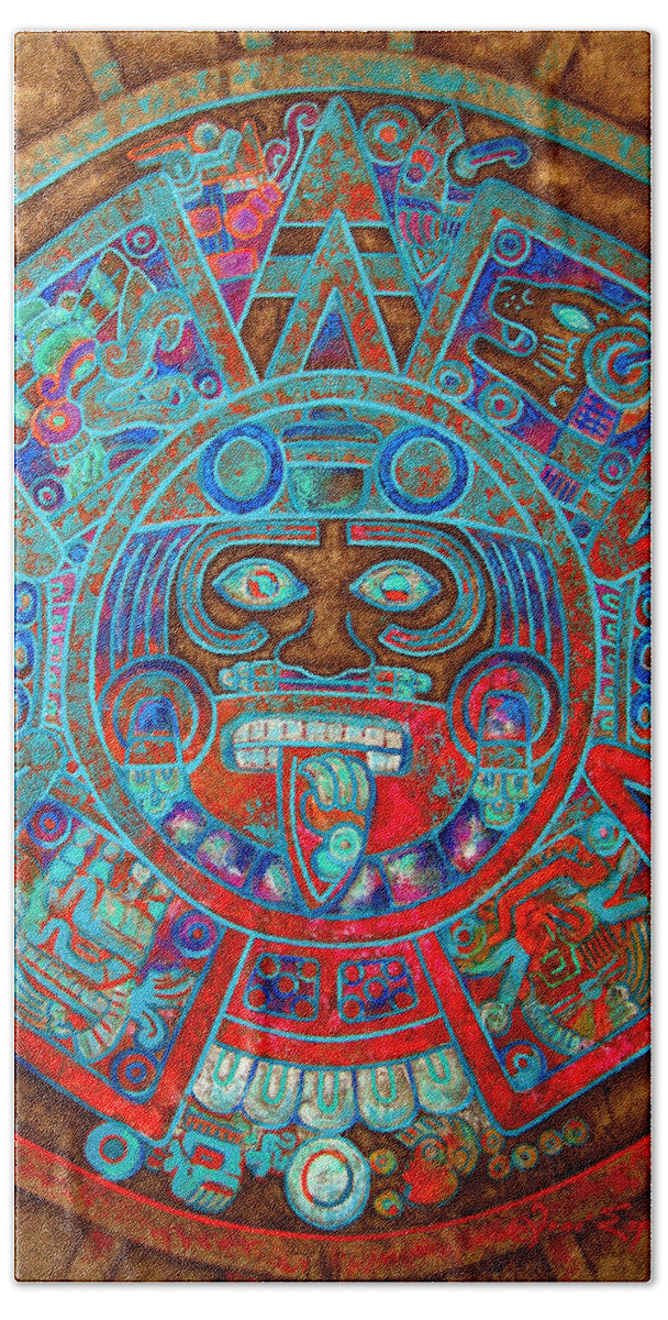 Aztec Beach Towel featuring the painting S U N . S T O N E by J U A N - O A X A C A