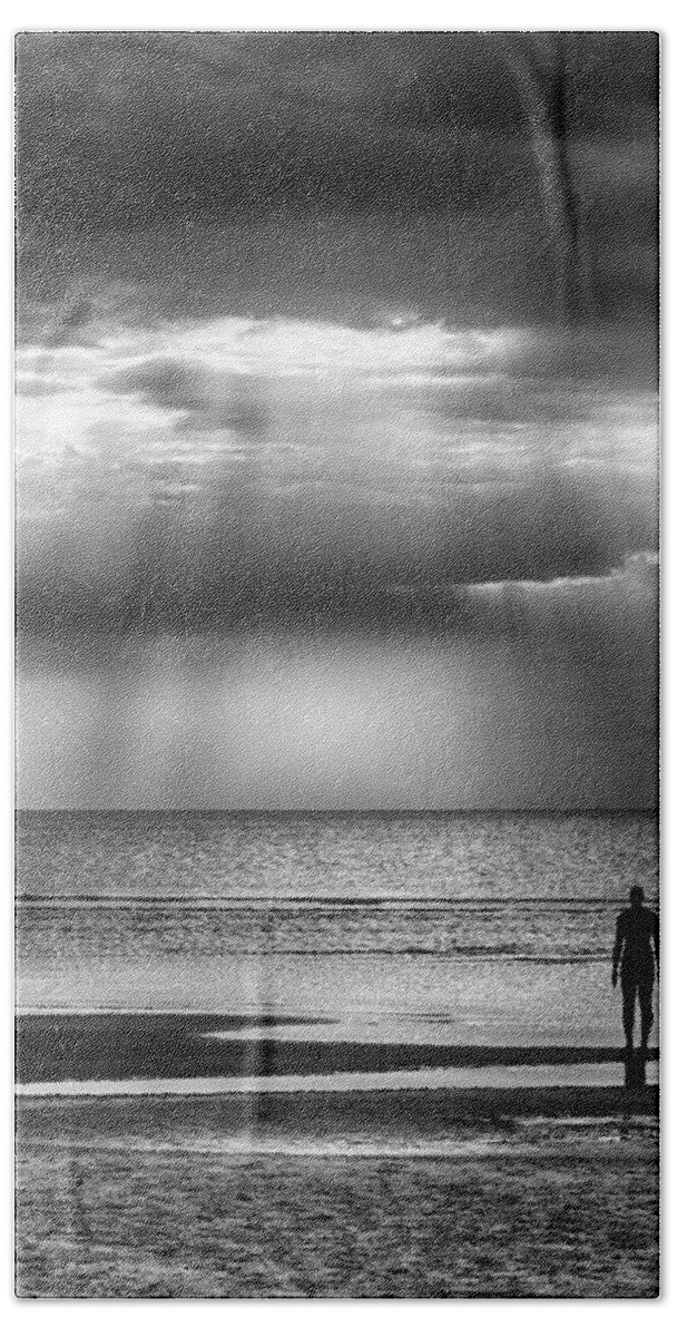 Another Place Beach Sheet featuring the photograph Sun Through the Clouds BW 11x14 by Leah Palmer