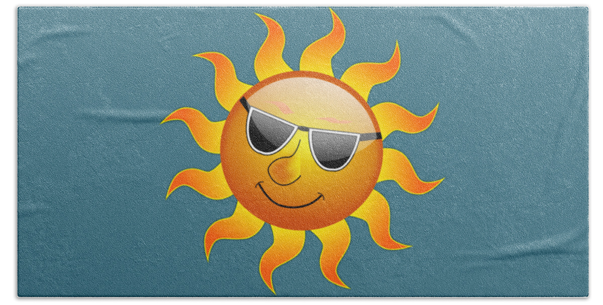 Sunshine Beach Towel featuring the digital art Sun with sunglasses by Movie Poster Prints