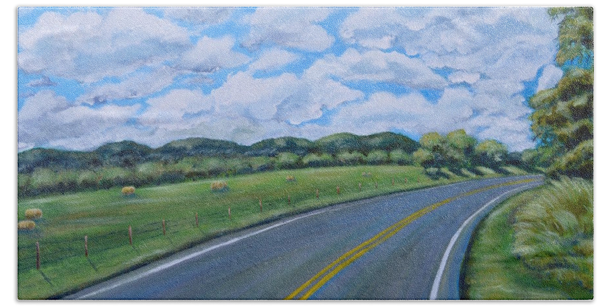 Texas Landscape Beach Towel featuring the painting Sunday Drive by Melissa Torres