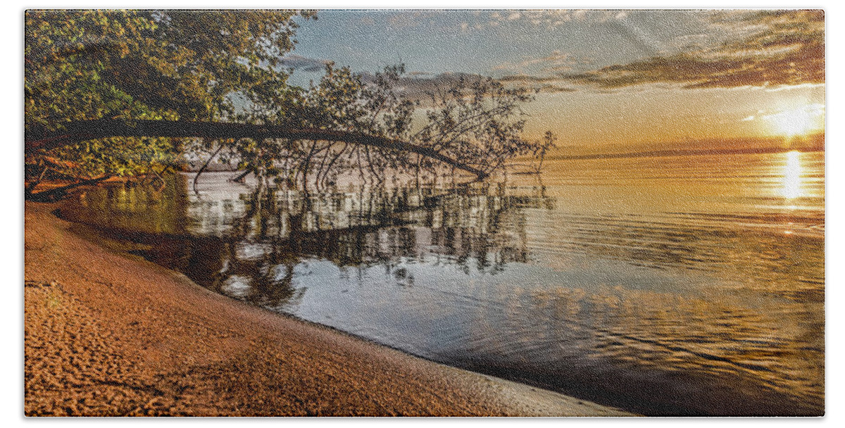 Higgins Lake Beach Towel featuring the photograph Sunday Sunrise by Joe Holley
