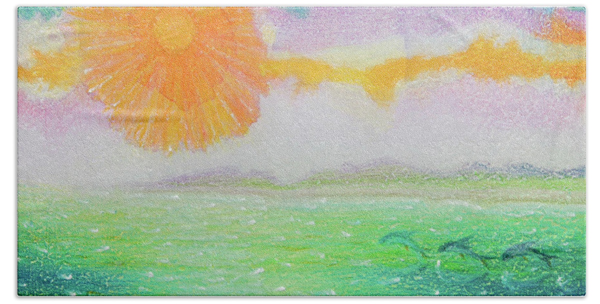 Sun Beach Towel featuring the painting Sunflare by Lynn Bywaters
