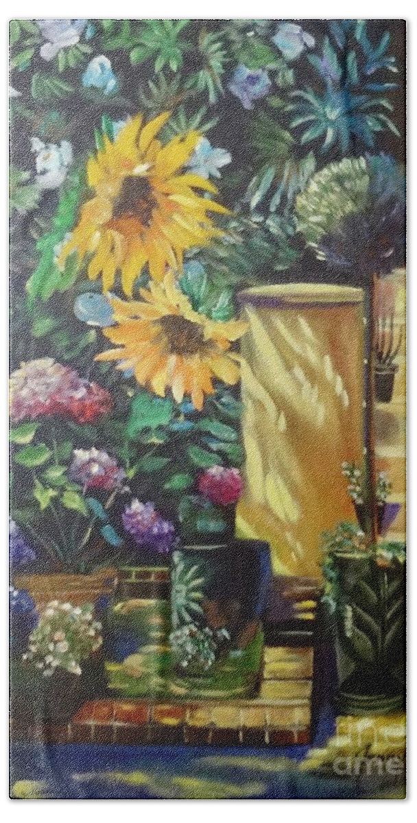 Floral Beach Sheet featuring the painting Sunflower Aloha by Jenny Lee