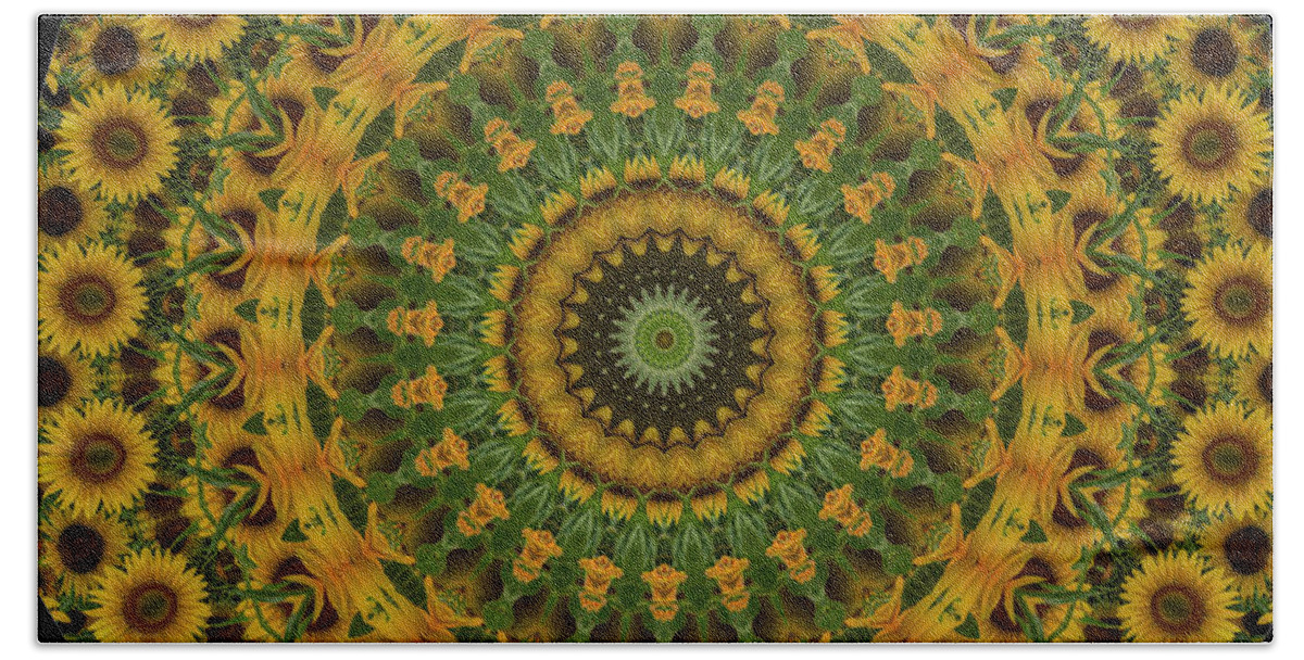 Sunflowers Beach Towel featuring the photograph Sunflower Mandala by Mark Kiver
