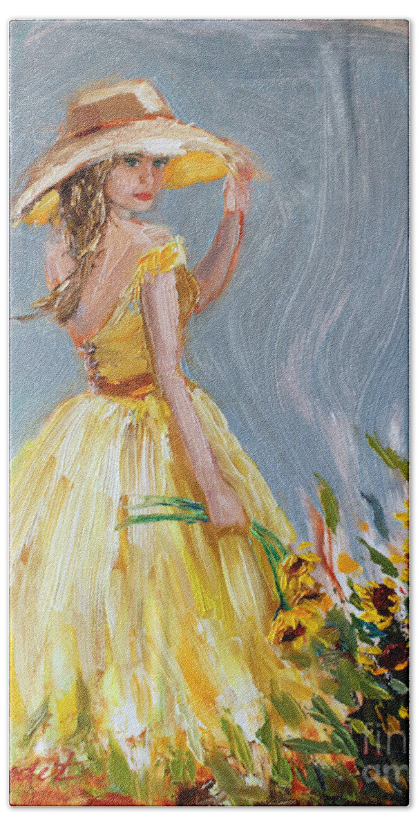Girl In Yellow Beach Towel featuring the painting Sunflower Seduction by Jennifer Beaudet