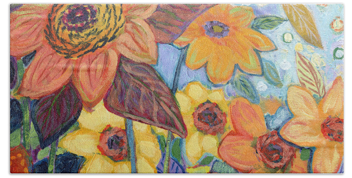 Sunflower Beach Towel featuring the painting Sunflower Tropics Part 1 by Jennifer Lommers