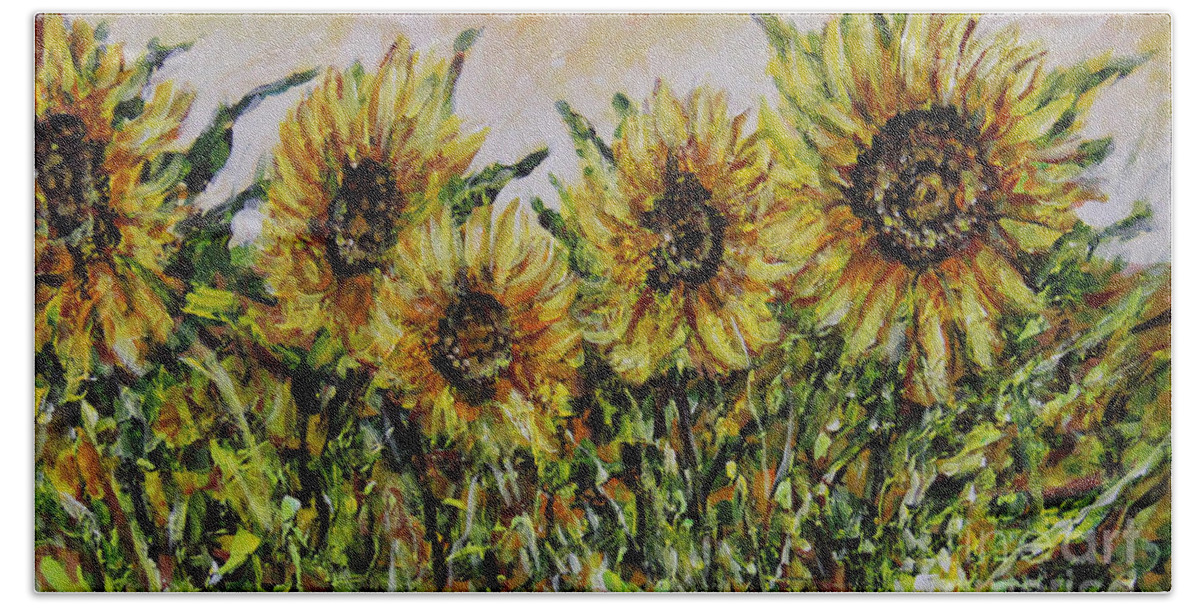 Sunflowers Beach Towel featuring the painting Sunflowers by Dariusz Orszulik