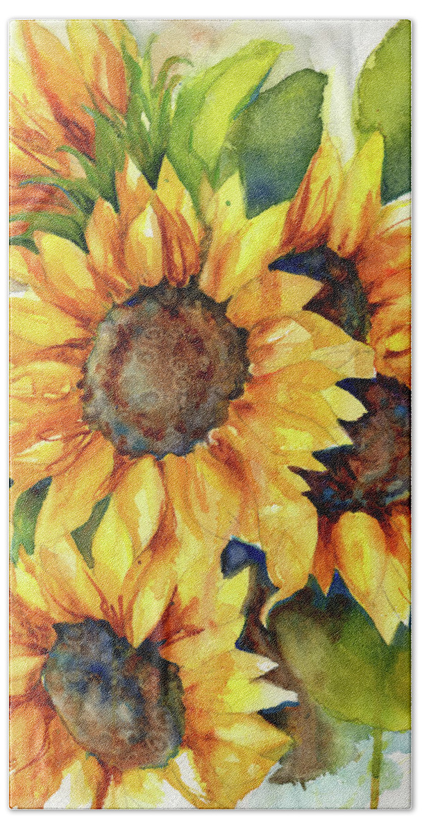 Sunflower Beach Towel featuring the painting Sunflowers III by Peggy Wilson