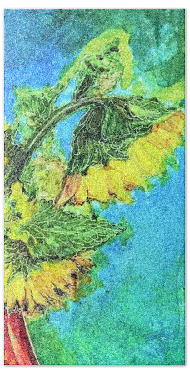 Sunflower Beach Towel featuring the painting Sunflowers by Rae Chichilnitsky