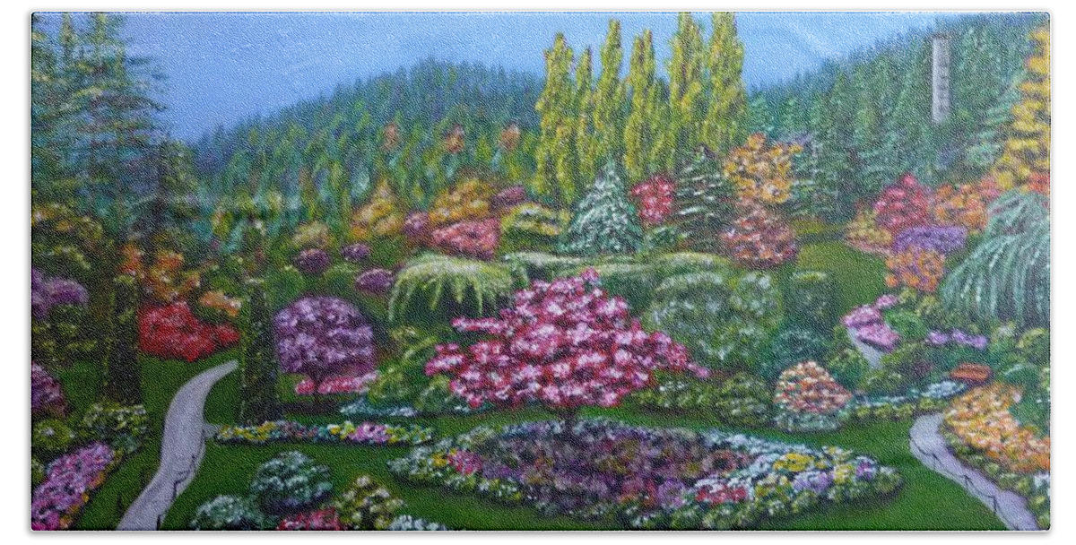 Sunken Garden Beach Towel featuring the painting Sunken Garden by Amelie Simmons