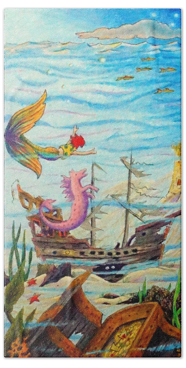 Mermaid Beach Sheet featuring the painting Sunken Ships by Matt Konar