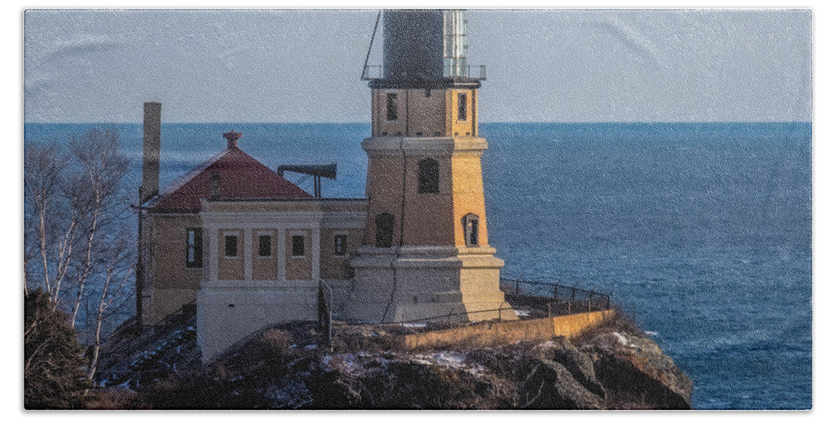 Split Rock Lighthouse Beach Towel featuring the photograph Sunlight On Split Rock Lighthouse by Paul Freidlund