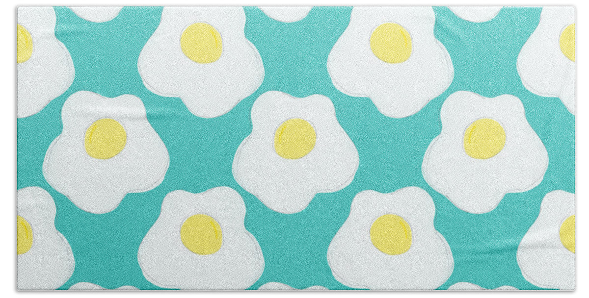Eggs Beach Towel featuring the mixed media Sunny Side Up Eggs- Art by Linda Woods by Linda Woods