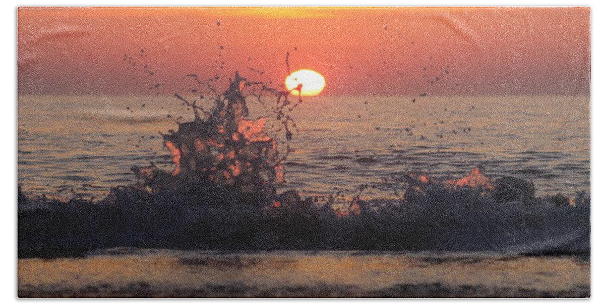 Nature Beach Towel featuring the photograph Sunrise and Splashes by Robert Banach