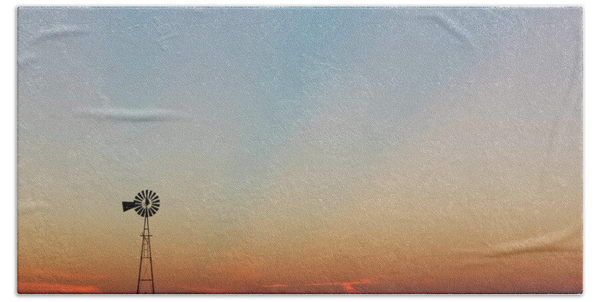 Kansas Beach Towel featuring the photograph Sunrise and Windmill 02 by Rob Graham