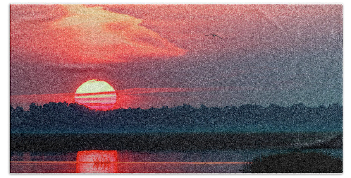 Kansas Beach Sheet featuring the photograph Sunrise at Cheyenne Bottoms 03 by Rob Graham
