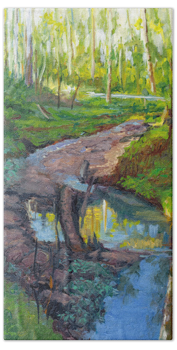 Landscape Beach Towel featuring the painting Sunrise at Mullum Mullum Creek by Dai Wynn