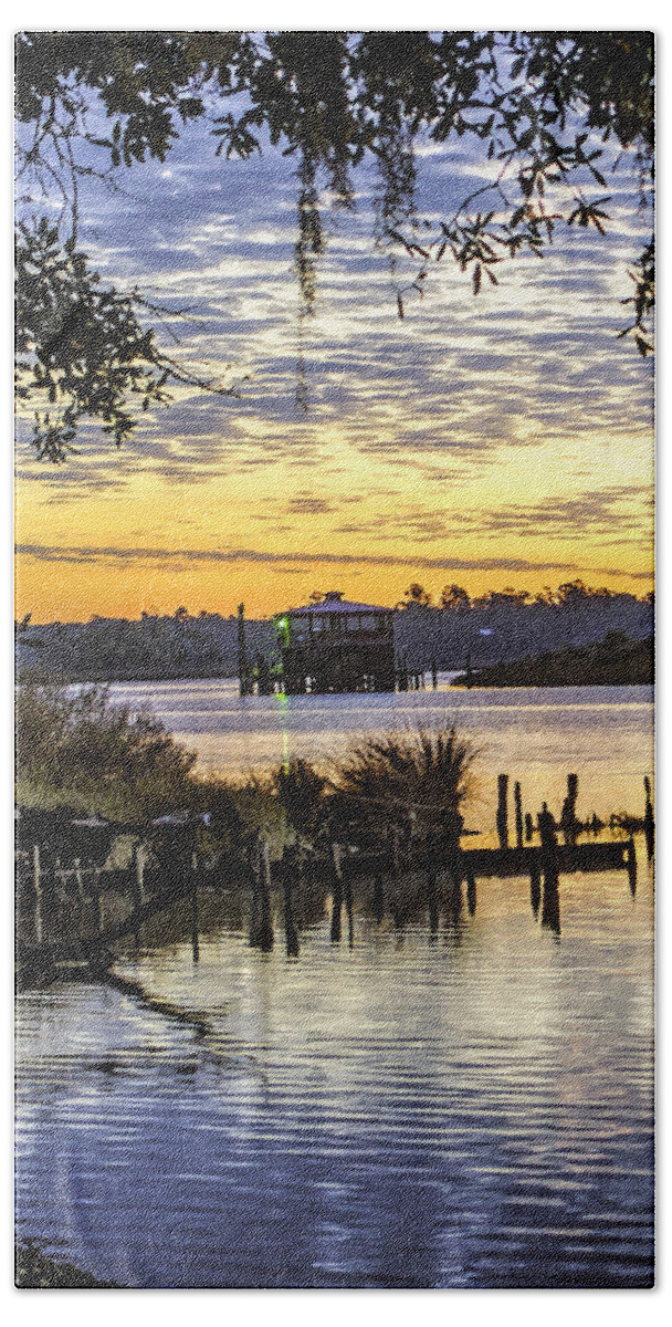 Alabama Beach Towel featuring the photograph Sunrise at The Bon Secour fishery vertical by Michael Thomas