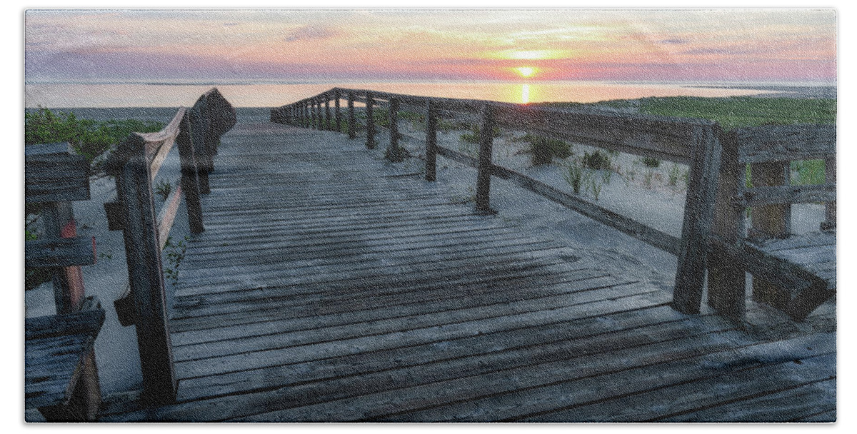 Sunrise Boardwalk Beach Towel featuring the photograph Sunrise Boardwalk, Cranes Beach by Michael Hubley