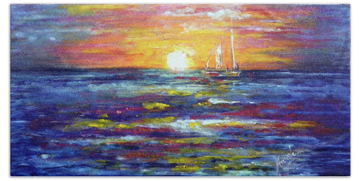 Sunrise Beach Sheet featuring the painting Sunrise by Harsh Malik
