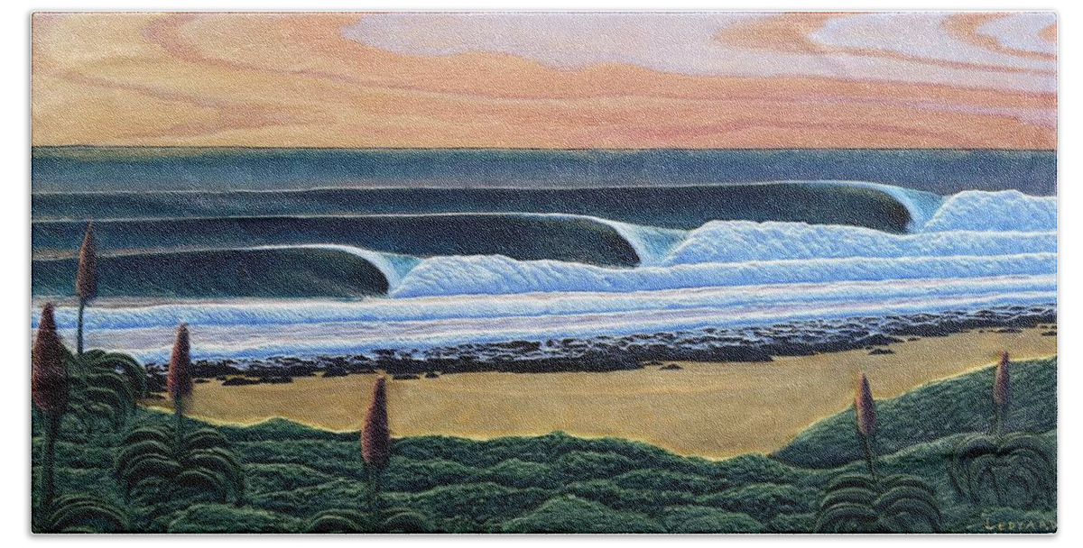 Seascape Beach Sheet featuring the painting Sunrise, Jeffreys Bay by Nathan Ledyard