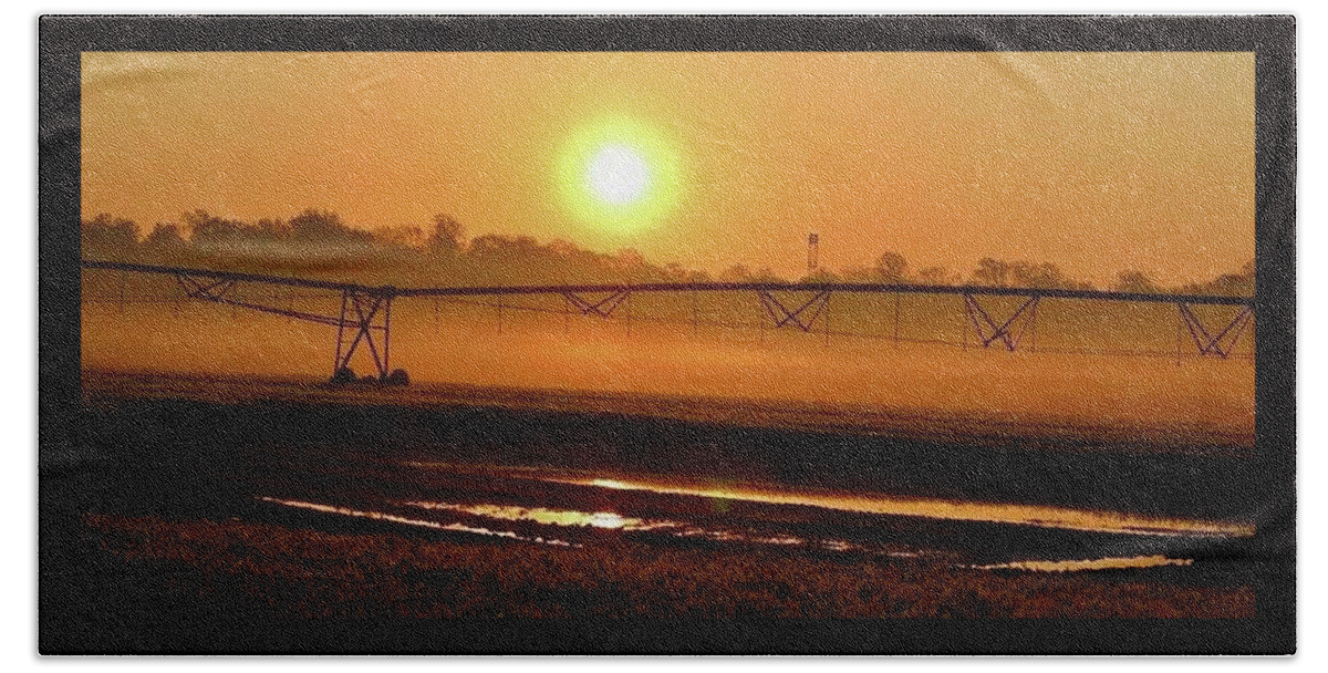 Sunrise Beach Towel featuring the photograph Sunrise Mist on the Farm by Shawn M Greener