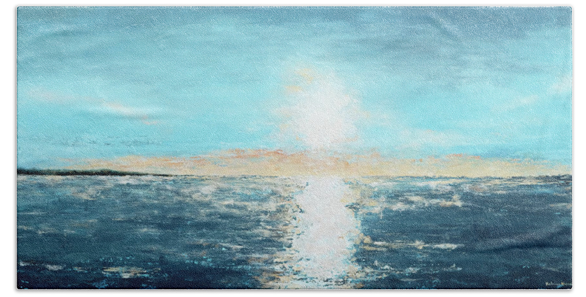 Landscape Beach Towel featuring the painting Sunrise On Erie by Katrina Nixon