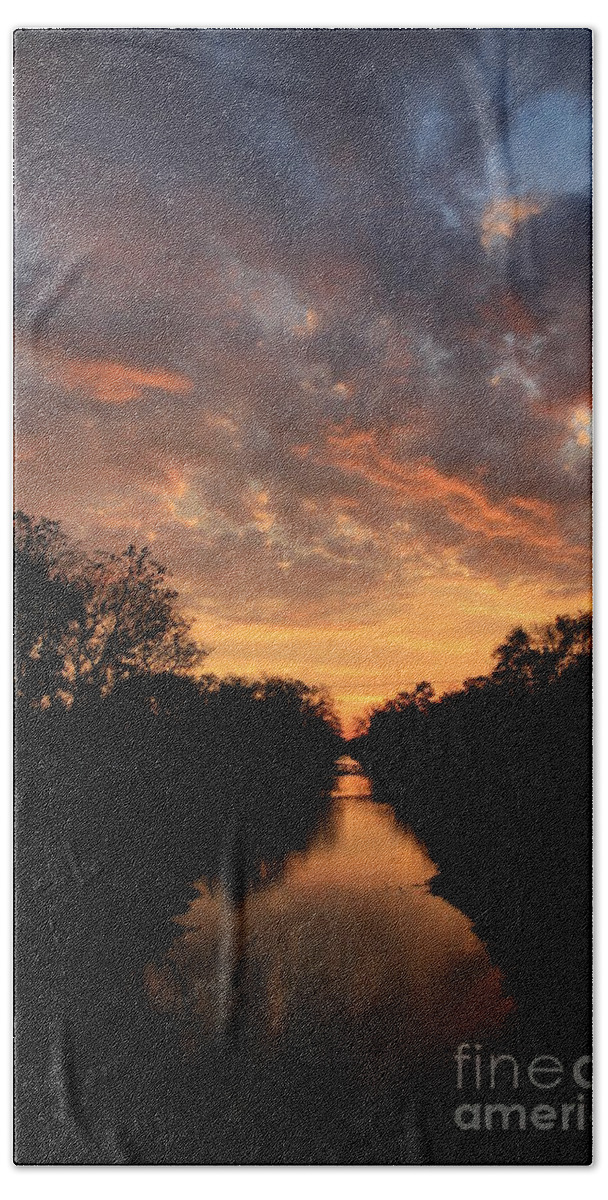 Illinois Canal Beach Towel featuring the photograph Sunrise on the Illinois Michigan Canal by Paula Guttilla