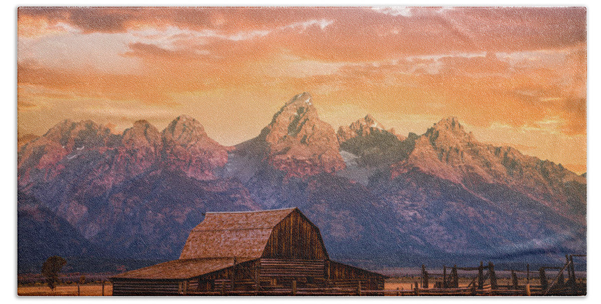 Grand Teton Beach Towel featuring the photograph Sunrise on the Ranch by Darren White