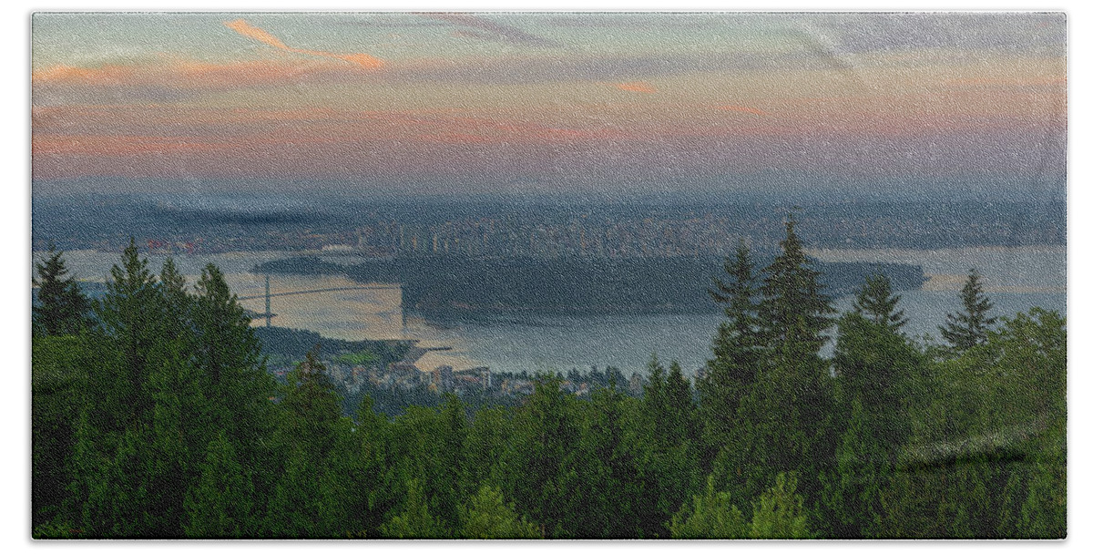 Vancouver Beach Towel featuring the photograph Sunrise over City of Vancouver BC Canada by David Gn