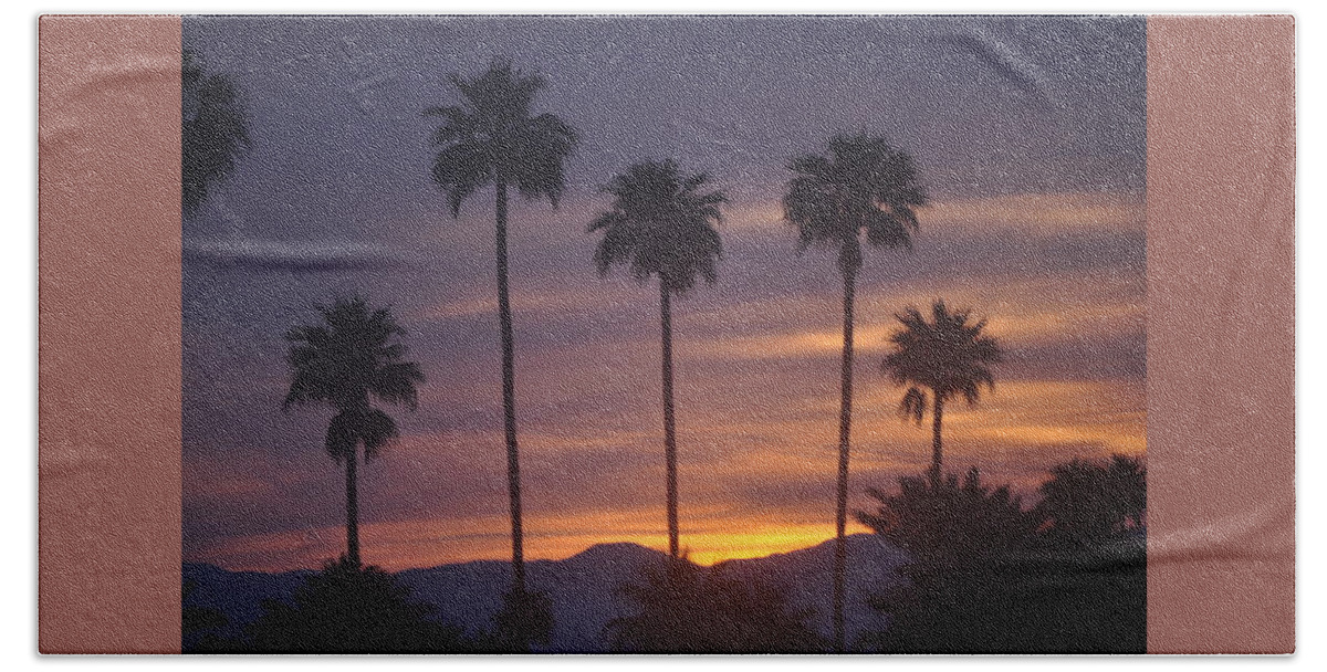 Sunrise Beach Towel featuring the photograph Sunrise Over Mountains Palm Desert by Jay Milo