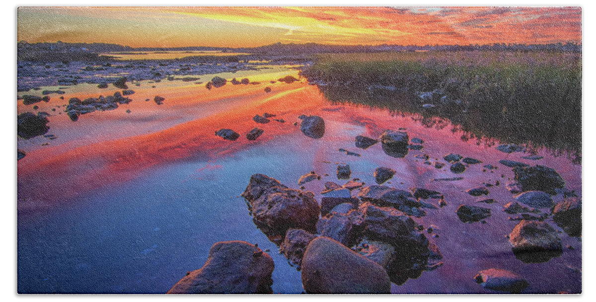 Harpswell Maine Beach Towel featuring the photograph Sunrise Reflections in Harpswell by Kristen Wilkinson