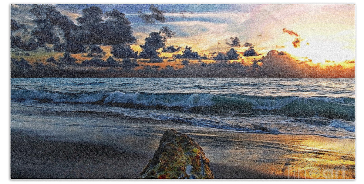 Beach Beach Sheet featuring the photograph Sunrise Seascape Wisdom Beach Florida C3 by Ricardos Creations