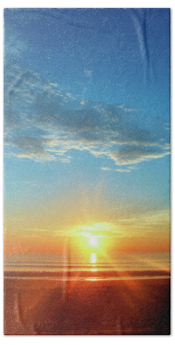 Sunrise Beach Towel featuring the photograph Sunrise with Flare by David Stasiak