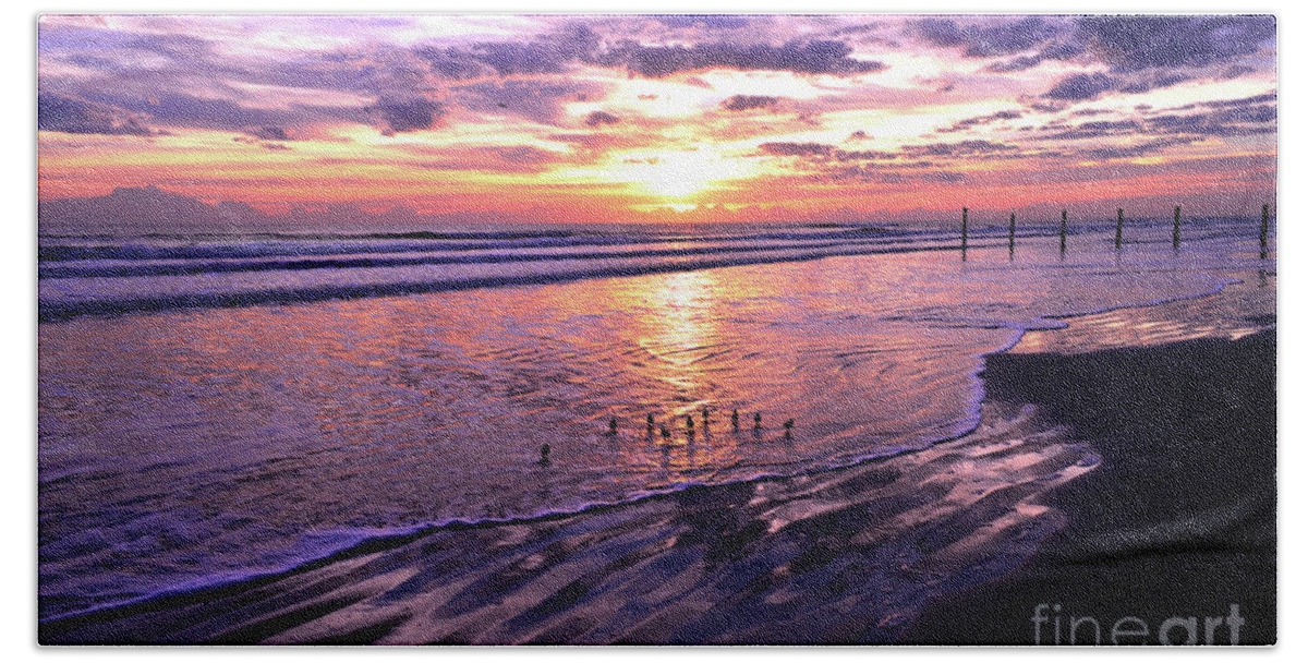 Sanderlings Beach Towel featuring the photograph Sunrise with Sanderlings 11-26-16 by Julianne Felton