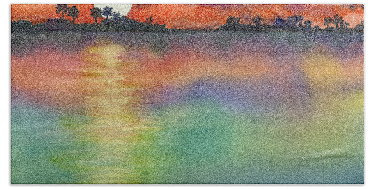 Sunset Beach Towel featuring the painting Sunset by Amy Kirkpatrick