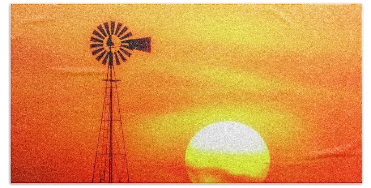 Kansas Beach Sheet featuring the photograph Sunset and Windmill 16 by Rob Graham