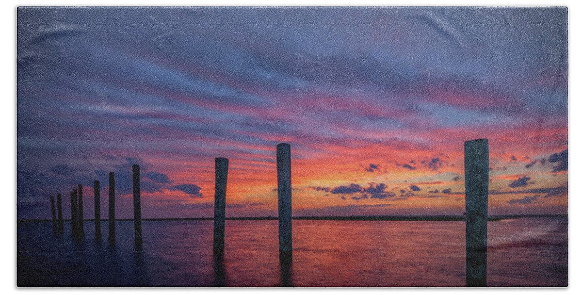 Sunset Beach Sheet featuring the photograph Sunset At Cedar Beach Marina by Rick Berk