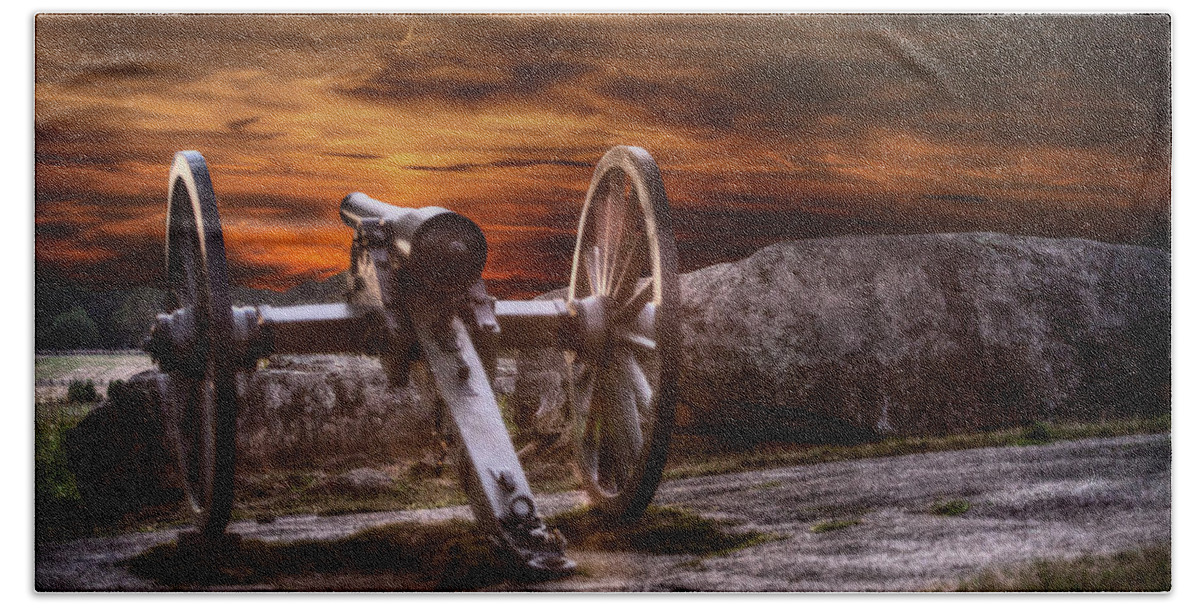 Artillery Beach Towel featuring the digital art Sunset at Gettysburg by Randy Steele