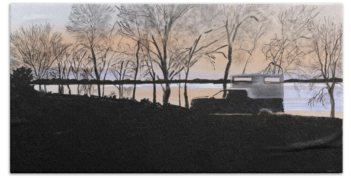 Sunsets; Pelican Lake State Park; South Dakota State Parks; #thegeezersgreatamericanmeander; Rambling.obhf Beach Towel featuring the digital art Sunset at Pelican Lake by Joel Deutsch