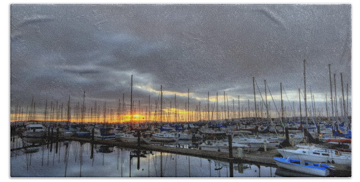 Hdr Beach Towel featuring the photograph Sunset at Port Gardner by Brad Granger