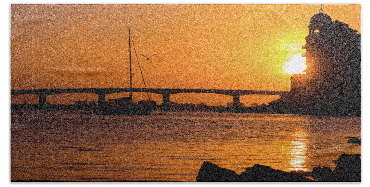 Susan Molnar Beach Towel featuring the photograph Sunset at Sarasota Bayfront Park by Susan Molnar