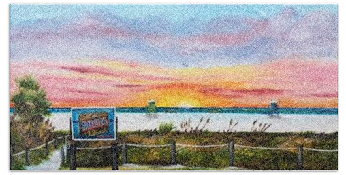 Siesta Key Beach Towel featuring the painting Sunset At Siesta Key Public Beach by Lloyd Dobson