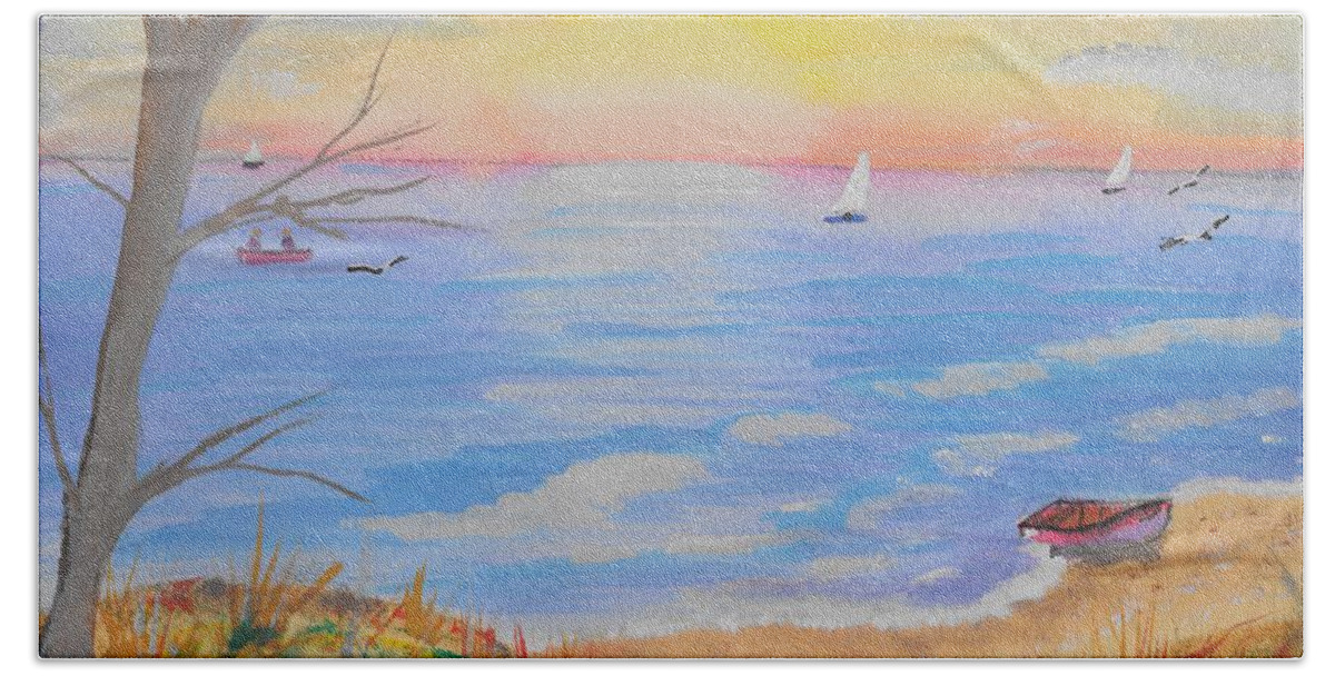 Sunset Beach Towel featuring the painting Sunset Beach by David Bigelow