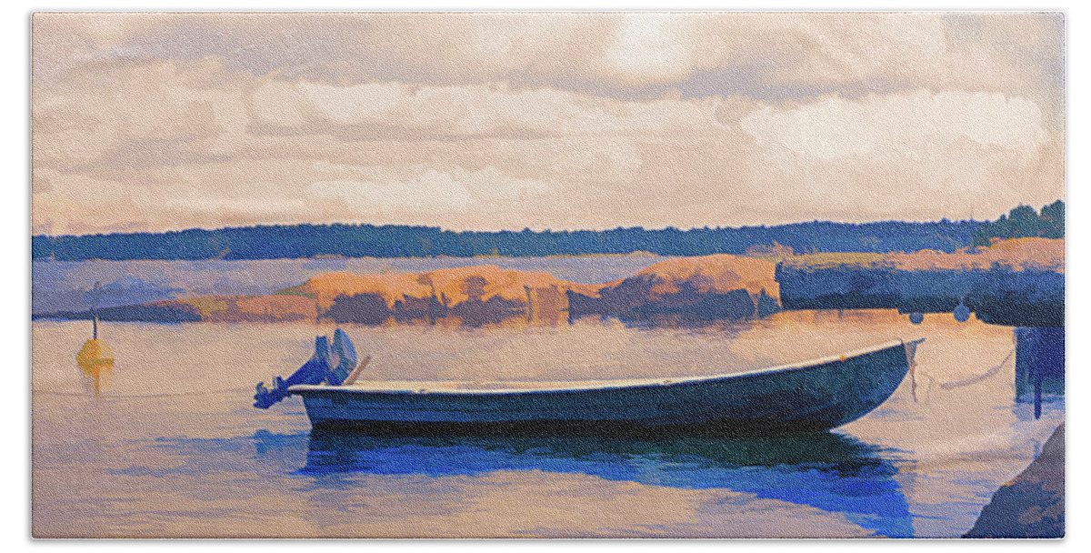 Boats Beach Towel featuring the photograph Sunset Blues Painting by Debra and Dave Vanderlaan