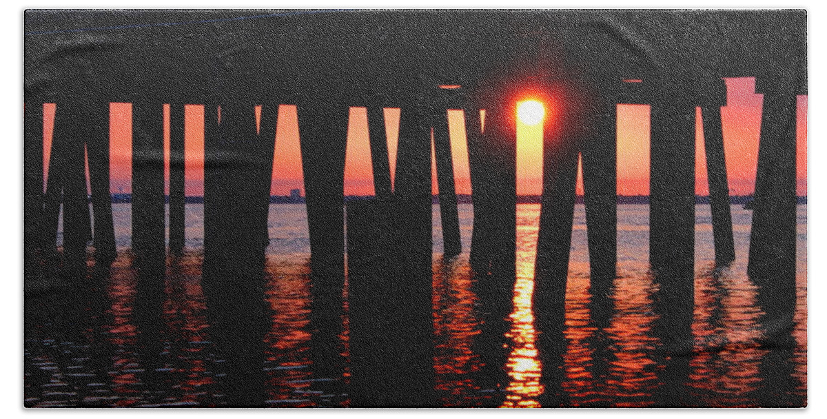 Destin Beach Towel featuring the photograph Sunset Bridge by Larry Beat