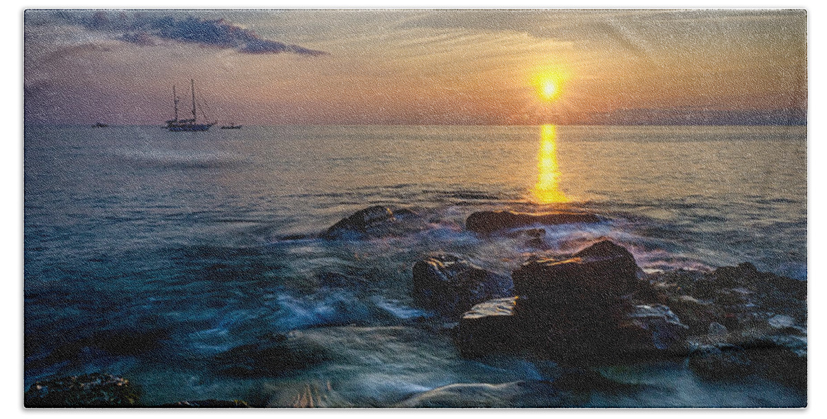 Ocean Beach Towel featuring the photograph Sunset Cruise by Amanda Jones