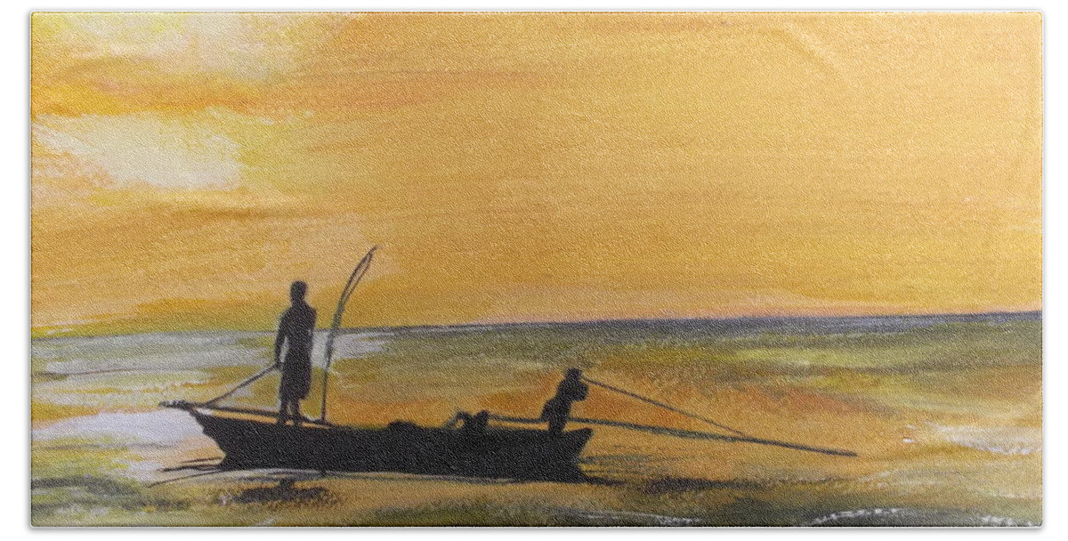 Sunset fishing Beach Towel