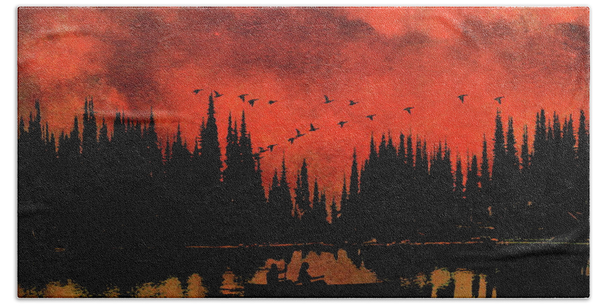Ducks Beach Sheet featuring the photograph Sunset Flight of the Ducks by Andrea Kollo